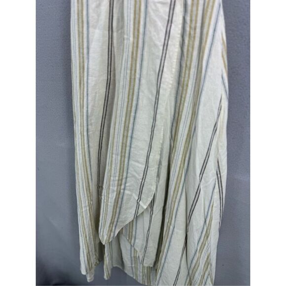 Happy X Nature Womens Cream Striped Linen Cutout Tide Halter Maxi Dress Size 4 - Picture 4 of 12
